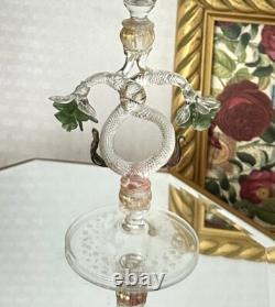 Murano Glass Venetian Hand Blown Clear Gold & Green Flower Tipetto Glass