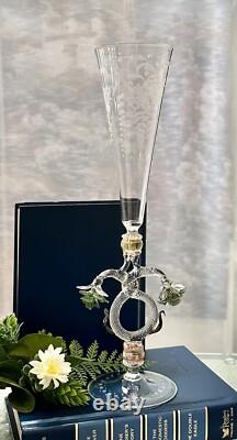 Murano Glass Venetian Hand Blown Clear Gold & Green Flower Tipetto Glass