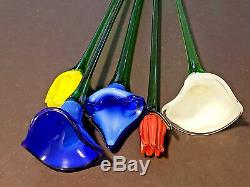 Murano Glass assorted Long Stemmed Flowers (20 inch) lot of 5