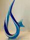 Murano Glassware Hand Blown Art Glass Sculpture Abstract Fish Blue 12 Label