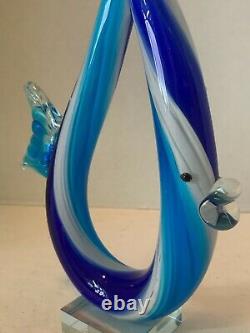 Murano Glassware Hand Blown Art Glass Sculpture Abstract Fish Blue 12 Label