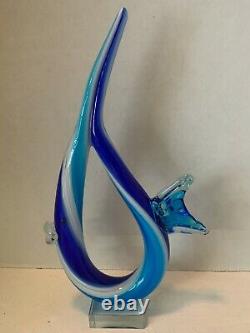 Murano Glassware Hand Blown Art Glass Sculpture Abstract Fish Blue 12 Label