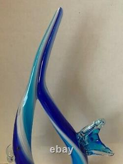 Murano Glassware Hand Blown Art Glass Sculpture Abstract Fish Blue 12 Label