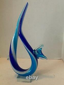 Murano Glassware Hand Blown Art Glass Sculpture Abstract Fish Blue 12 Label