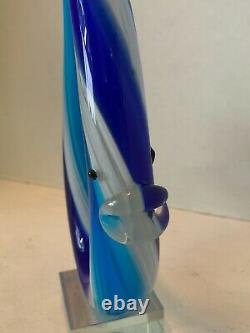 Murano Glassware Hand Blown Art Glass Sculpture Abstract Fish Blue 12 Label