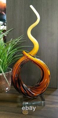 Murano Glassware Hand Blown Honey Amber Twisted Swirl Ribbon Art Glass Sculpture