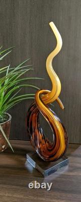 Murano Glassware Hand Blown Honey Amber Twisted Swirl Ribbon Art Glass Sculpture