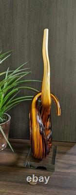 Murano Glassware Hand Blown Honey Amber Twisted Swirl Ribbon Art Glass Sculpture