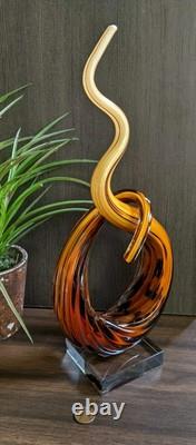Murano Glassware Hand Blown Honey Amber Twisted Swirl Ribbon Art Glass Sculpture