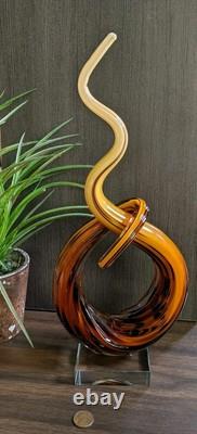 Murano Glassware Hand Blown Honey Amber Twisted Swirl Ribbon Art Glass Sculpture