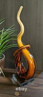 Murano Glassware Hand Blown Honey Amber Twisted Swirl Ribbon Art Glass Sculpture
