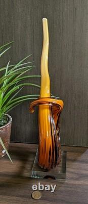 Murano Glassware Hand Blown Honey Amber Twisted Swirl Ribbon Art Glass Sculpture