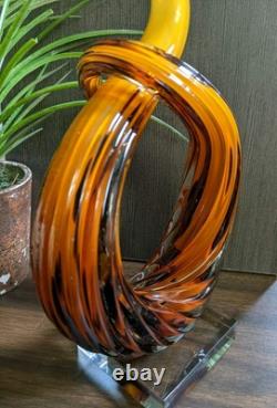 Murano Glassware Hand Blown Honey Amber Twisted Swirl Ribbon Art Glass Sculpture
