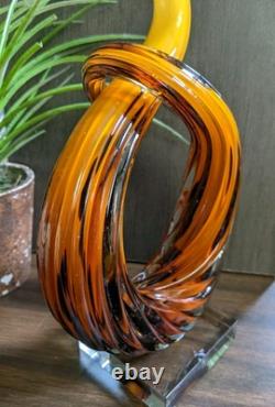 Murano Glassware Hand Blown Honey Amber Twisted Swirl Ribbon Art Glass Sculpture