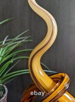 Murano Glassware Hand Blown Honey Amber Twisted Swirl Ribbon Art Glass Sculpture