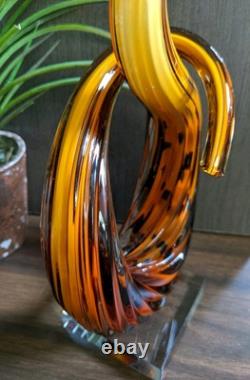 Murano Glassware Hand Blown Honey Amber Twisted Swirl Ribbon Art Glass Sculpture