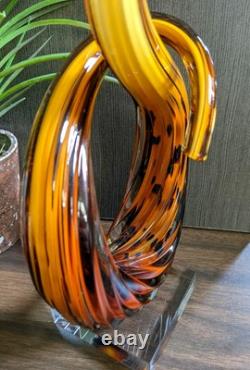 Murano Glassware Hand Blown Honey Amber Twisted Swirl Ribbon Art Glass Sculpture