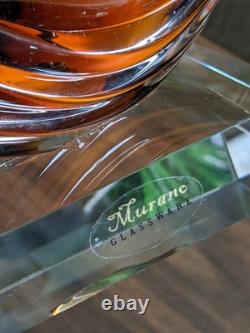 Murano Glassware Hand Blown Honey Amber Twisted Swirl Ribbon Art Glass Sculpture