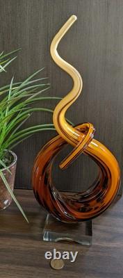 Murano Glassware Hand Blown Honey Amber Twisted Swirl Ribbon Art Glass Sculpture