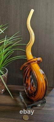Murano Glassware Hand Blown Honey Amber Twisted Swirl Ribbon Art Glass Sculpture