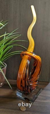 Murano Glassware Hand Blown Honey Amber Twisted Swirl Ribbon Art Glass Sculpture