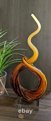 Murano Glassware Hand Blown Honey Amber Twisted Swirl Ribbon Art Glass Sculpture