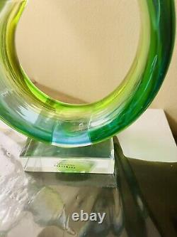 Murano Glassware Hand blown Art Glass sculpture blue green yellow clear Set Of 2