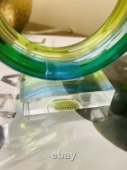Murano Glassware Hand blown Art Glass sculpture blue green yellow clear Set Of 2