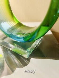 Murano Glassware Hand blown Art Glass sculpture blue green yellow clear Set Of 2