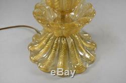Murano Gold Flake & Clear Hand Blown Glass Fluted Table Lamp