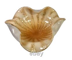 Murano Gold Venetian Hand Blown Art Glass Bowl by Alfredo Barbini Ca 1950s