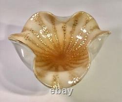 Murano Gold Venetian Hand Blown Art Glass Bowl by Alfredo Barbini Ca 1950s