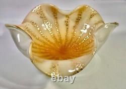 Murano Gold Venetian Hand Blown Art Glass Bowl by Alfredo Barbini Ca 1950s