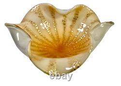 Murano Gold Venetian Hand Blown Art Glass Bowl by Alfredo Barbini Ca 1950s