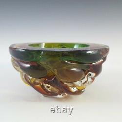 Murano Green & Amber Sommerso Glass Textured Geode Bowl