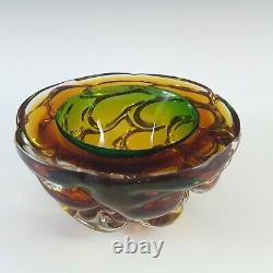 Murano Green & Amber Sommerso Glass Textured Geode Bowl