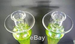 Murano Green Irridescent Glass Candle Sticks with Controlled Bubbles 13 in Tall