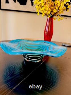Murano HAND BLOWN GLASS WALL OR TABLE CENTERPIECE PLATTER BLUE INCALMO 12.5