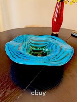 Murano HAND BLOWN GLASS WALL OR TABLE CENTERPIECE PLATTER BLUE INCALMO 12.5