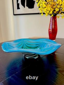Murano HAND BLOWN GLASS WALL OR TABLE CENTERPIECE PLATTER BLUE INCALMO 12.5