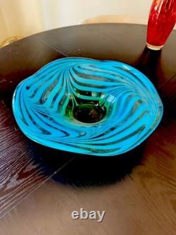 Murano HAND BLOWN GLASS WALL OR TABLE CENTERPIECE PLATTER BLUE INCALMO 12.5