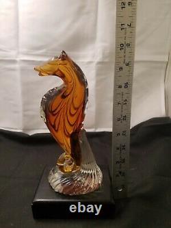 Murano Hand Blown 10 Amber & Brown Swril Seahorse Art Glass Sculpture