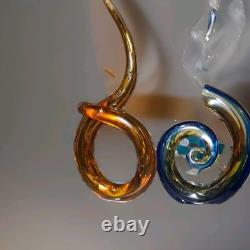 Murano Hand Blown Art Glass Abstract Swirl Sculpture Cobalt Amber 13 Tall