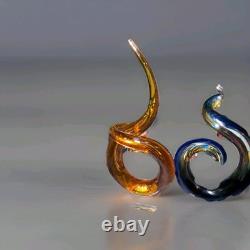 Murano Hand Blown Art Glass Abstract Swirl Sculpture Cobalt Amber 13 Tall