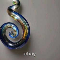 Murano Hand Blown Art Glass Abstract Swirl Sculpture Cobalt Amber 13 Tall