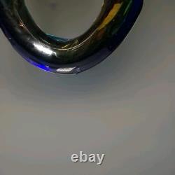 Murano Hand Blown Art Glass Abstract Swirl Sculpture Cobalt Amber 13 Tall