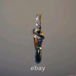 Murano Hand Blown Art Glass Abstract Swirl Sculpture Cobalt Amber 13 Tall