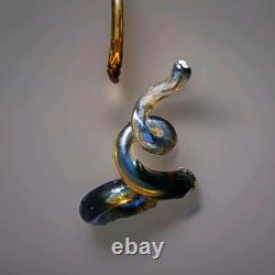 Murano Hand Blown Art Glass Abstract Swirl Sculpture Cobalt Amber 13 Tall