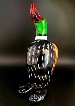 Murano Hand Blown Art Glass Bird Red Billed Mallard Duck Figure One Of A Kind
