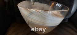Murano Hand Blown Art Glass Bowl Clear White Brown Made in Italy